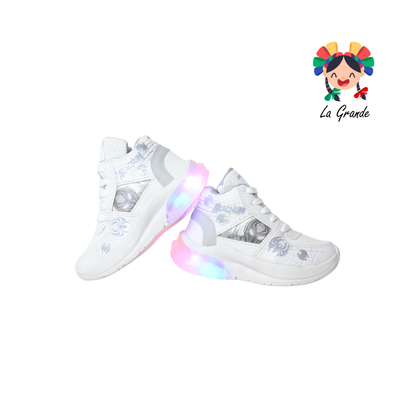 1692 KINGS-LU Blanco Gris Sintético Tenis Casuales con Luces para Niño