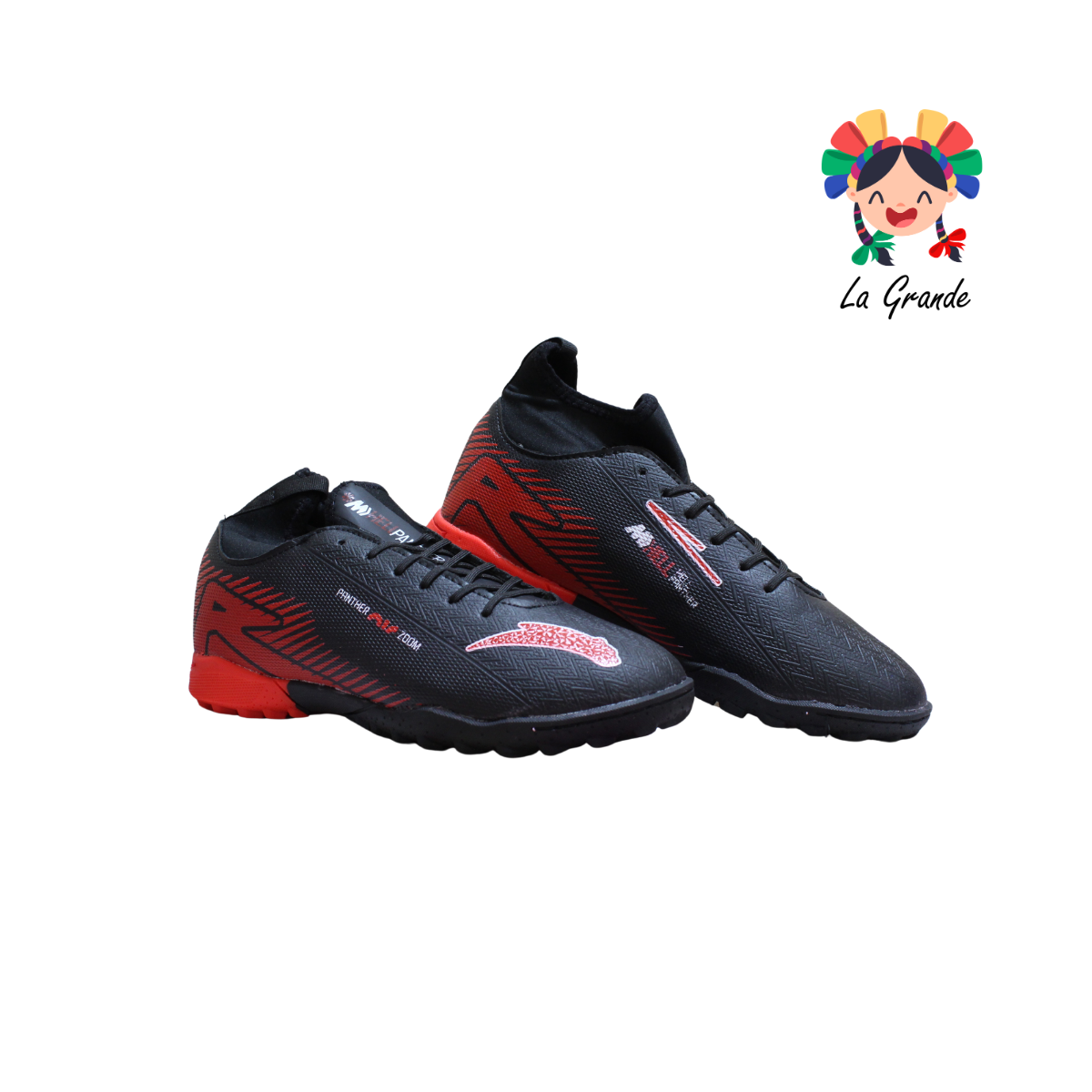 6010 HELL PANTHER Ngo Rojo Bco Sint Tenis de Fútbol Rápido para Joven y Caballero