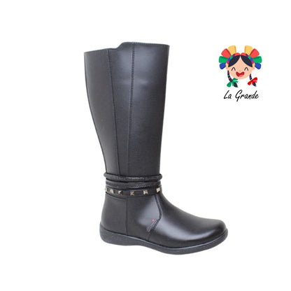 761 LADY FLORES Negro Napa  Bota Alta para Niña y Dama