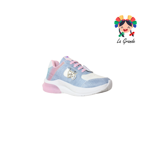 1709 KINGS-LU Mezclilla Rosa Sintético Tenis Casuales con Luces para Niña