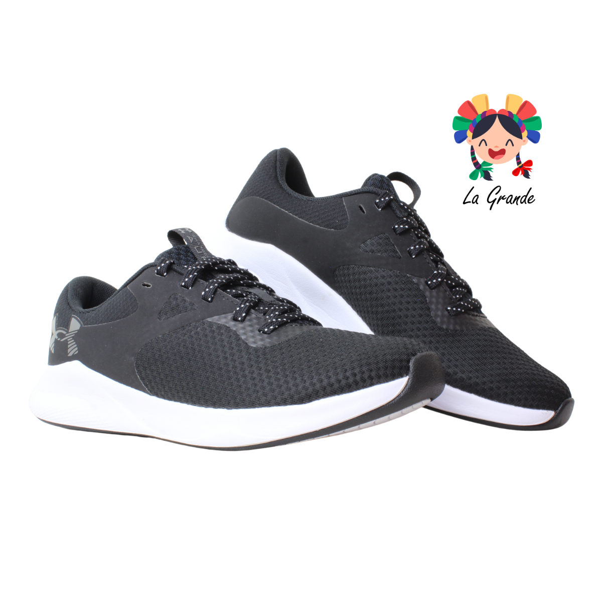 3025 CHARGED UNDER ARMOUR Negro Blanco Textil Tenis Running Importados para Dama y Joven