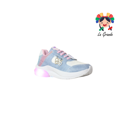 1709 KINGS-LU Mezclilla Rosa Sintético Tenis Casuales con Luces para Niña