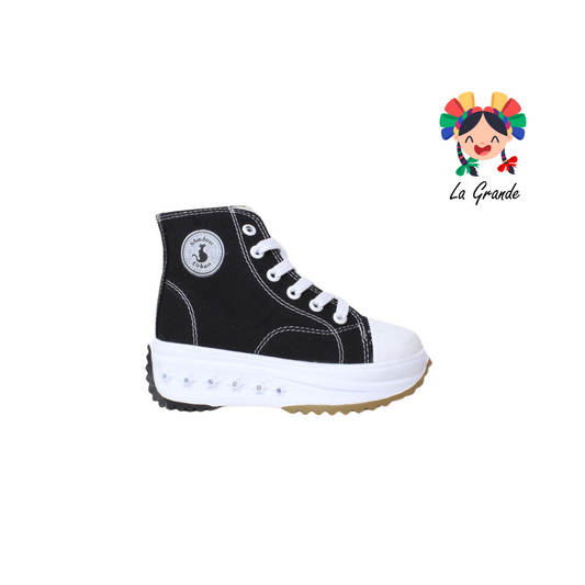 3042 SHADOW Negro Blaco Sint Tenis Casual tipo bota plataforma para Niña