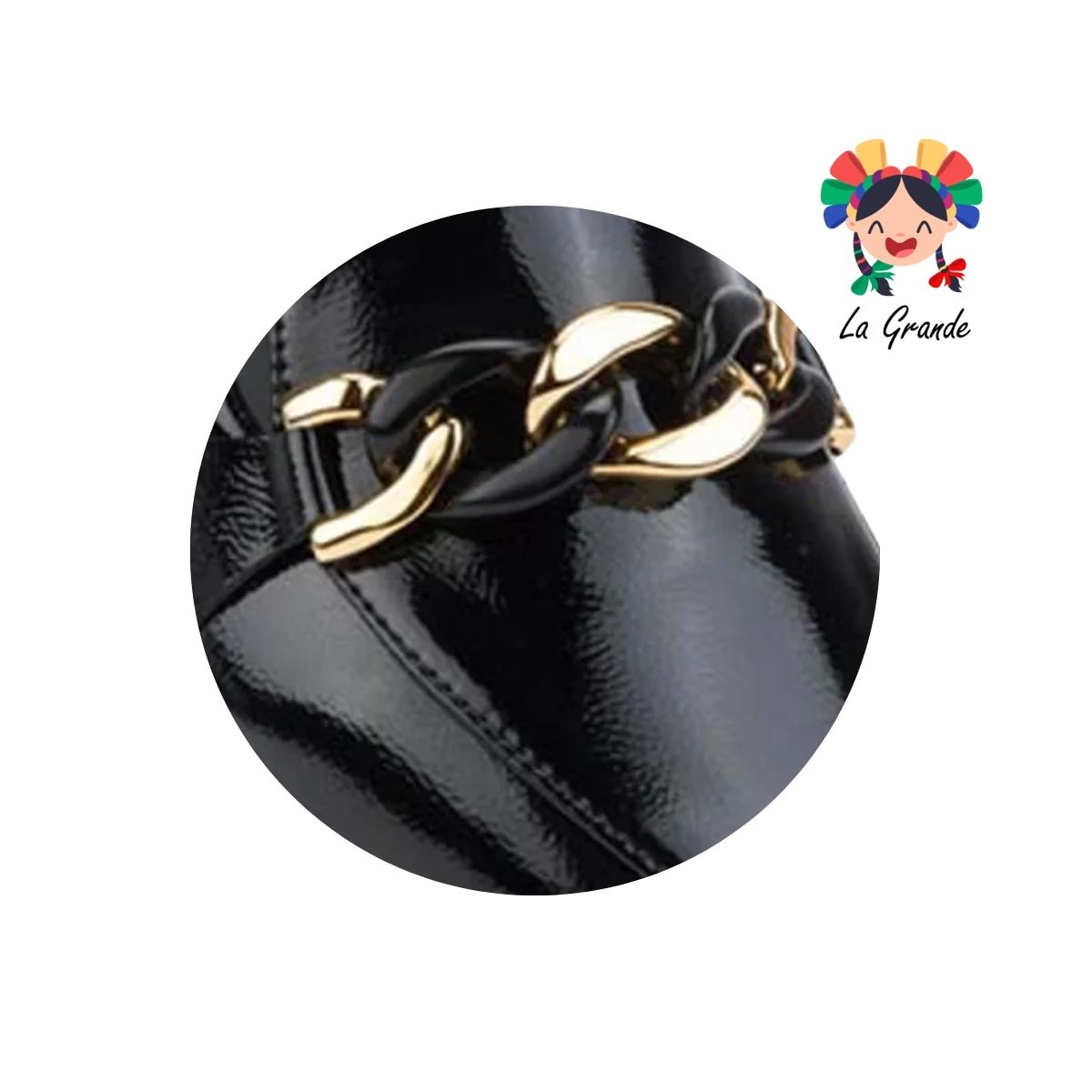 305A PINK Negro Charol Sint Mocasín con Cadena para Dama y Joven
