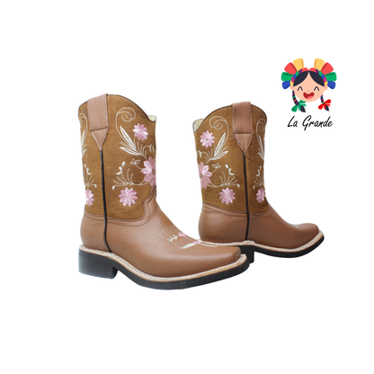 7FLOR RODEO Café Bordado Bota Vaquera para Dama