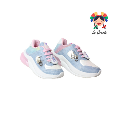 1709 KINGS-LU Mezclilla Rosa Sintético Tenis Casuales con Luces para Niña
