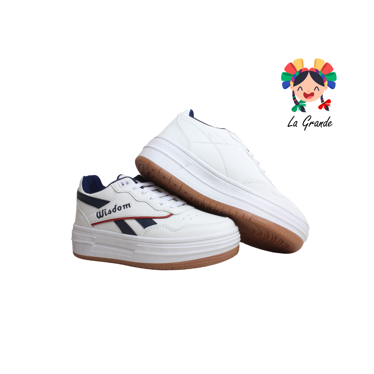 2034 WISDOM Blanco Marino Tenis Casual para Dama y Joven