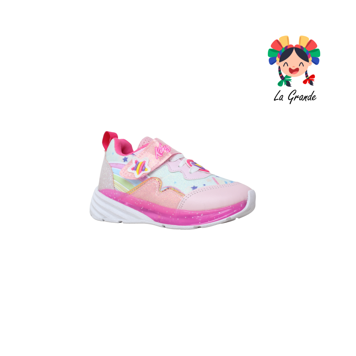 1734 KINGS-LU Rosa Fiusha Sintético Tenis Casual con Luz Led para Niña