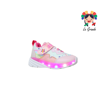 1734 KINGS-LU Rosa Fiusha Sintético Tenis Casual con Luz Led para Niña