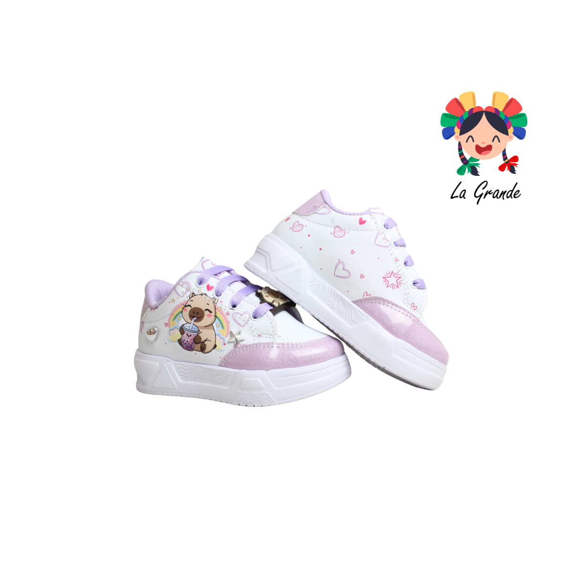 T3-02 DANIELS Blanco Lila Lumino Tenis Casual para Niña