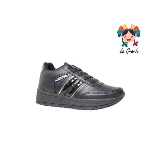 310 TORONTO Negro Oro Sintético Tenis Casual para Dama y Joven