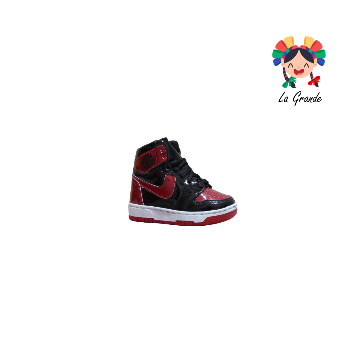 18010 PAOLA RAMIREZ Negro Rojo Charol Tenis Casual para Bebé, Niña y Niño