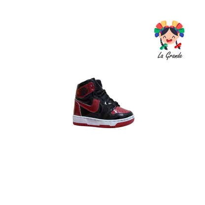 18010 PAOLA RAMIREZ Negro Rojo Charol Tenis Casual para Bebé, Niña y Niño