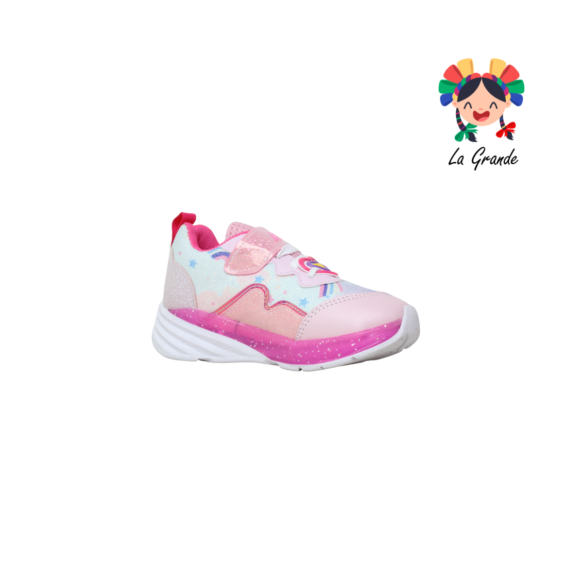 1734 KINGS-LU Rosa Fiusha Sintético Tenis Casual con Luz Led para Niña