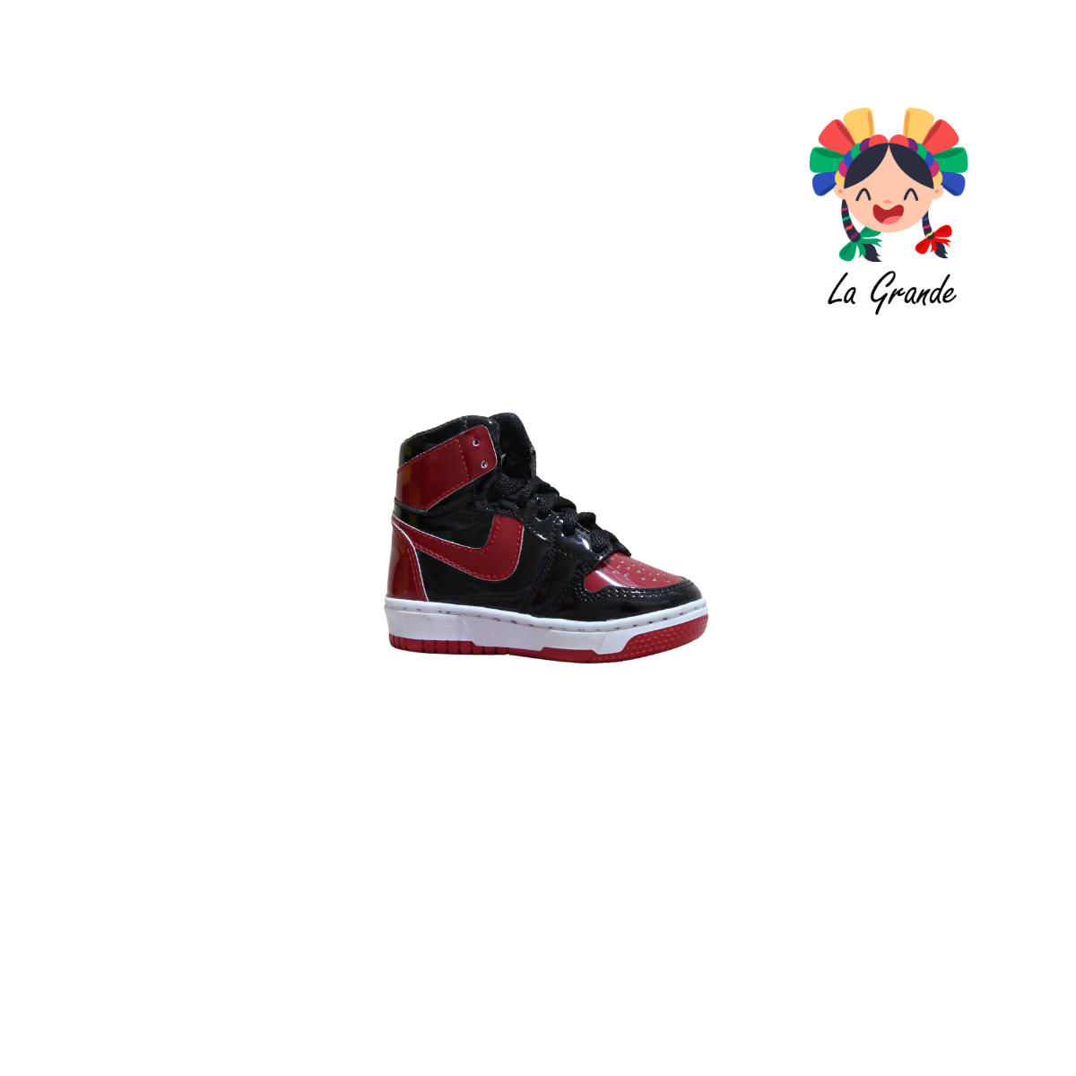 18010 PAOLA RAMIREZ Negro Rojo Charol Tenis Casual para Bebé, Niña y Niño