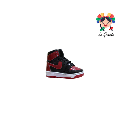 18010 PAOLA RAMIREZ Negro Rojo Charol Tenis Casual para Bebé, Niña y Niño