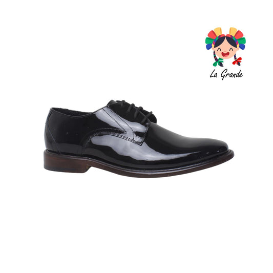 312 GIOVANNI Negro Piel Charol Zapato de Vestir Para Caballero con Suela de Cuero