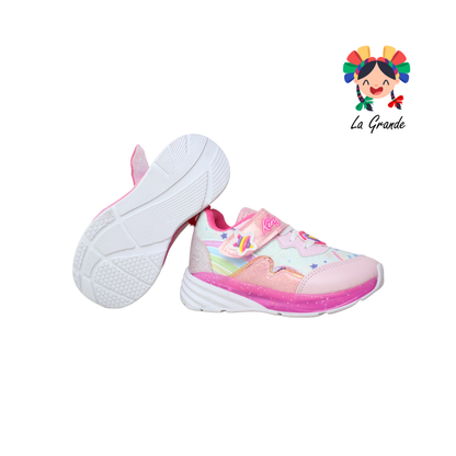 1734 KINGS-LU Rosa Fiusha Sintético Tenis Casual con Luz Led para Niña