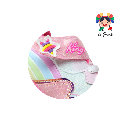 1734 KINGS-LU Rosa Fiusha Sintético Tenis Casual con Luz Led para Niña