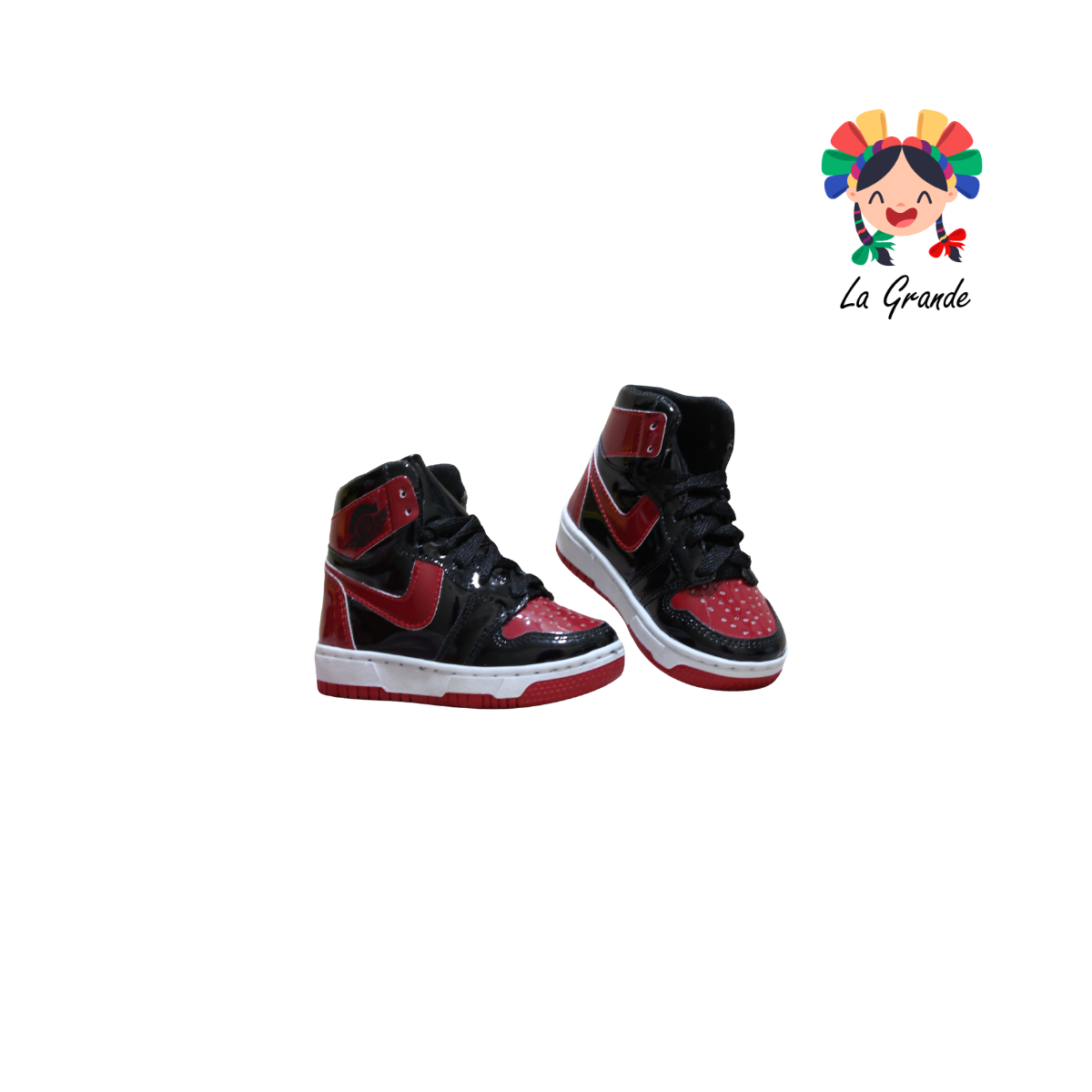 18010 PAOLA RAMIREZ Negro Rojo Charol Tenis Casual para Bebé, Niña y Niño
