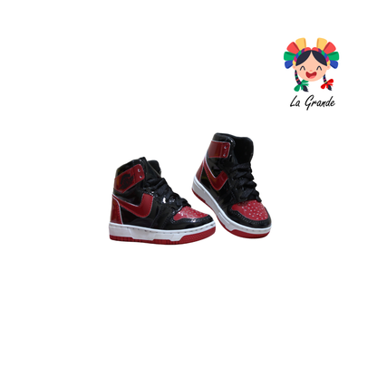 18010 PAOLA RAMIREZ Negro Rojo Charol Tenis Casual para Bebé, Niña y Niño