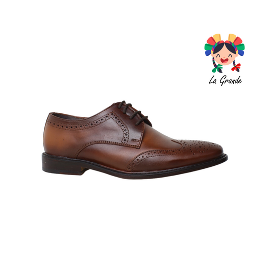 314 GIOVANNI Miel Piel Atanado Zapato de Vestir Bostoniano con Suela de Cuero para Caballero