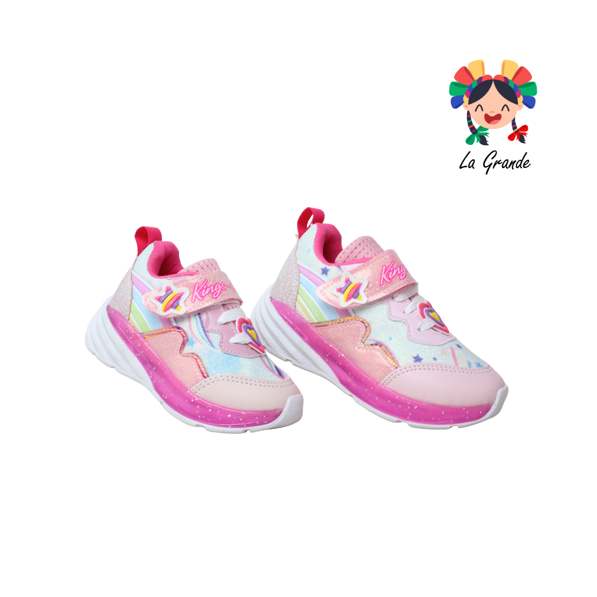 1734 KINGS-LU Rosa Fiusha Sintético Tenis Casual con Luz Led para Niña
