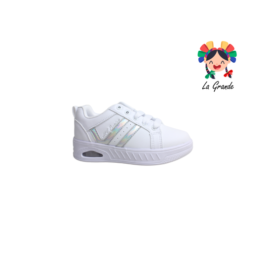 262 APT Blanco Tornasol Piel Tenis Casual para Niña y Niño