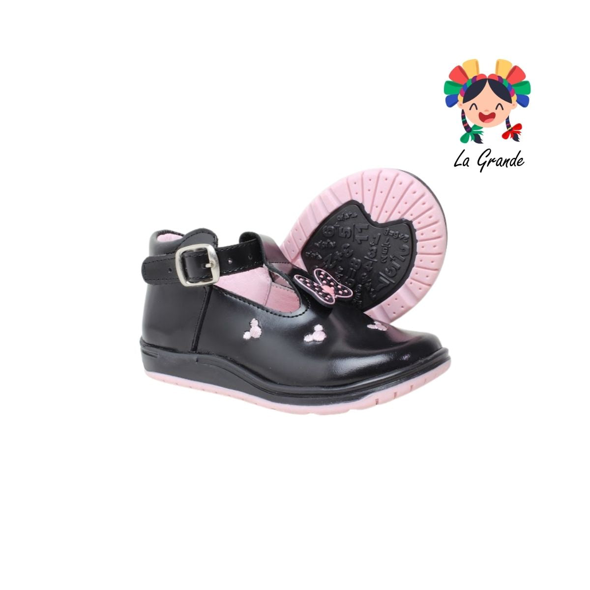 318 WIZZYZ Negro Piel Zapato Escolar para Niña