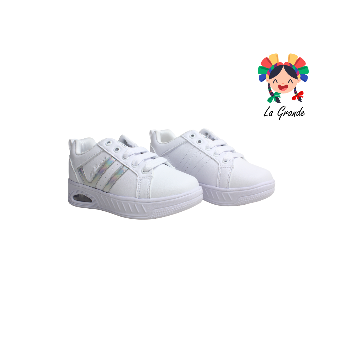 262 APT Blanco Tornasol Piel Tenis Casual para Niña y Niño