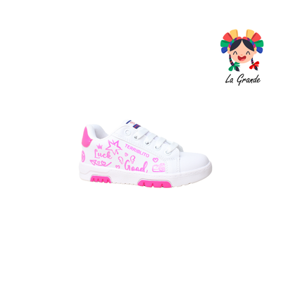 2130 BEBOS Blanco Fucsia Tenis Casual para Niña