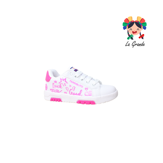 2130 BEBOS Blanco Fucsia Tenis Casual para Niña