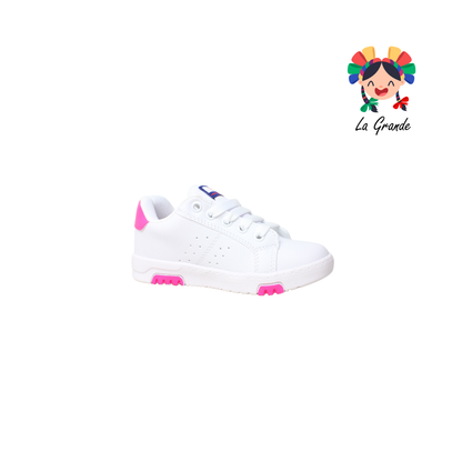 2130 BEBOS Blanco Fucsia Tenis Casual para Niña