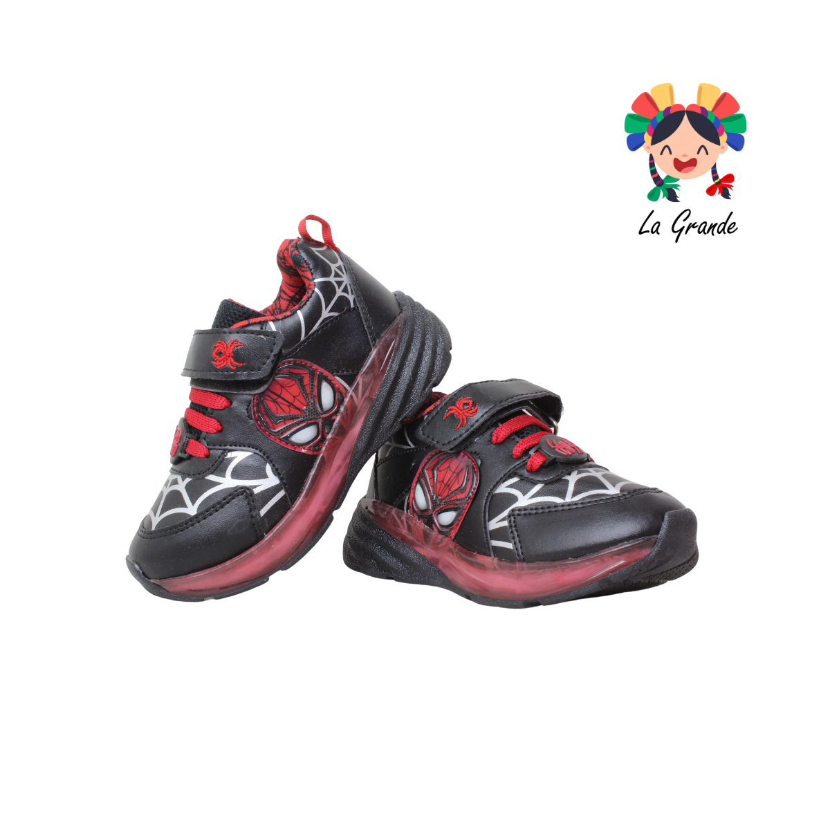 1727 KINGS-LU Negro Rojo Sintético Tenis Casual con Luz Led para Niño