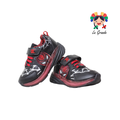 1727 KINGS-LU Negro Rojo Sintético Tenis Casual con Luz Led para Niño