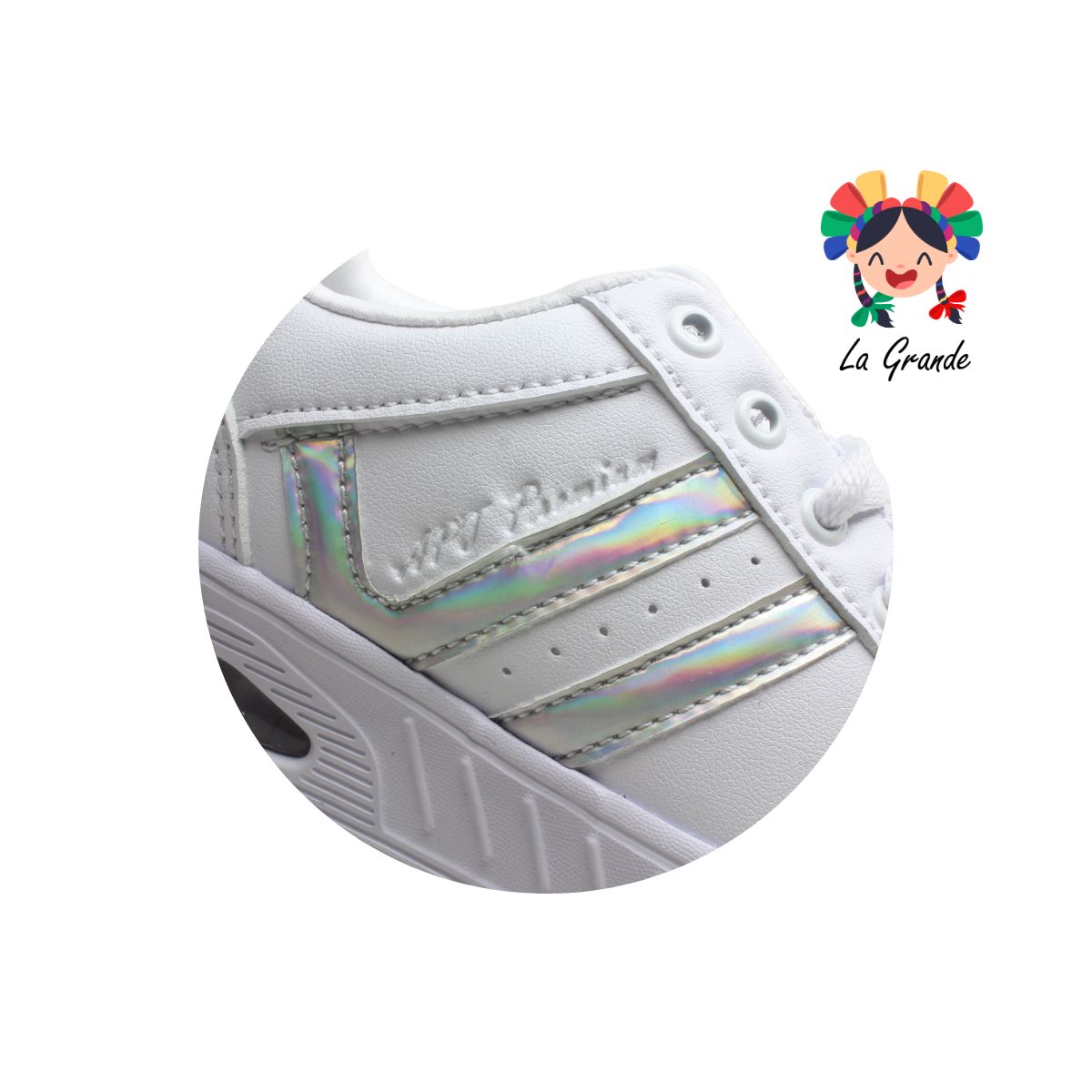 262 APT Blanco Tornasol Piel Tenis Casual para Niña y Niño