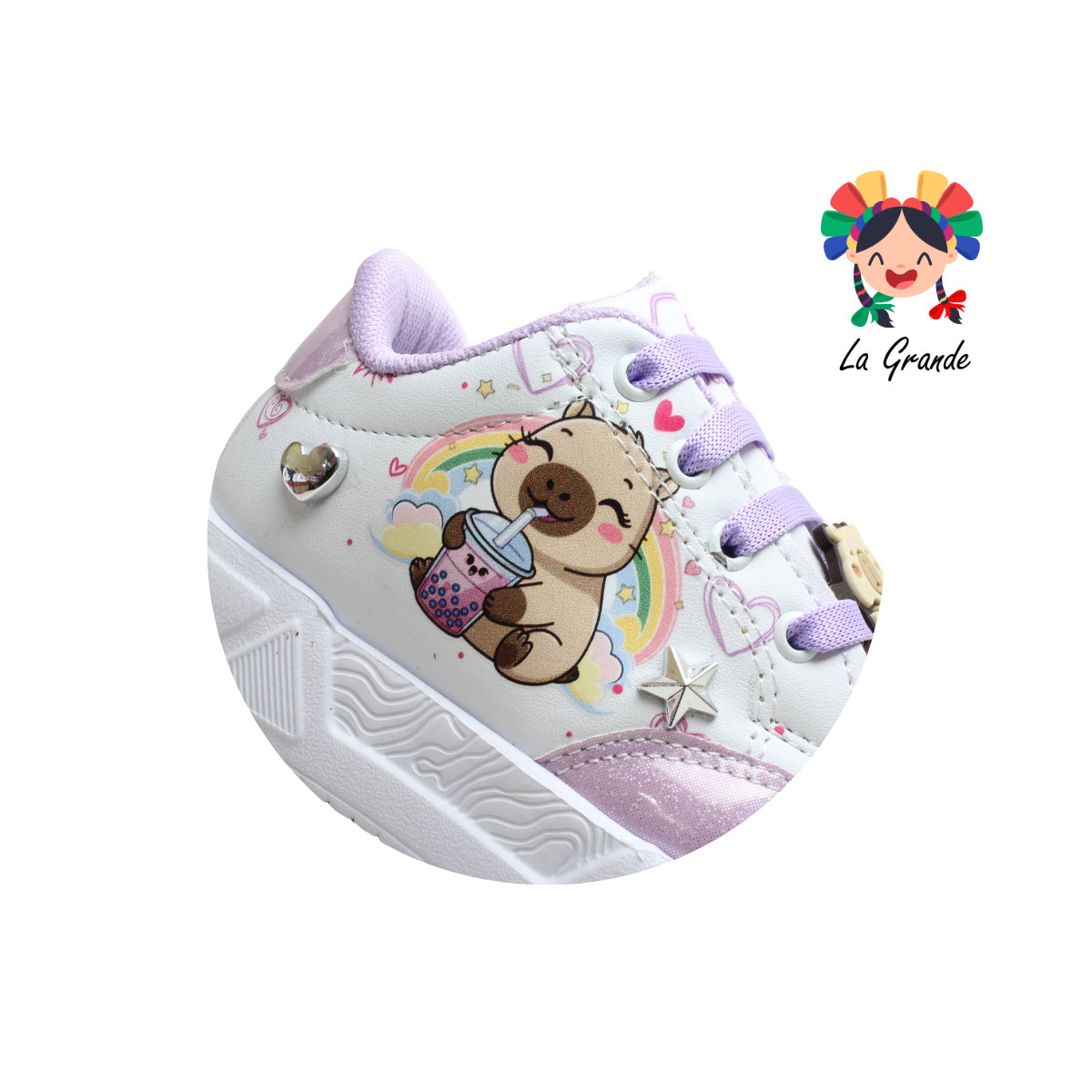 T3-02 DANIELS Blanco Lila Lumino Tenis Casual para Niña