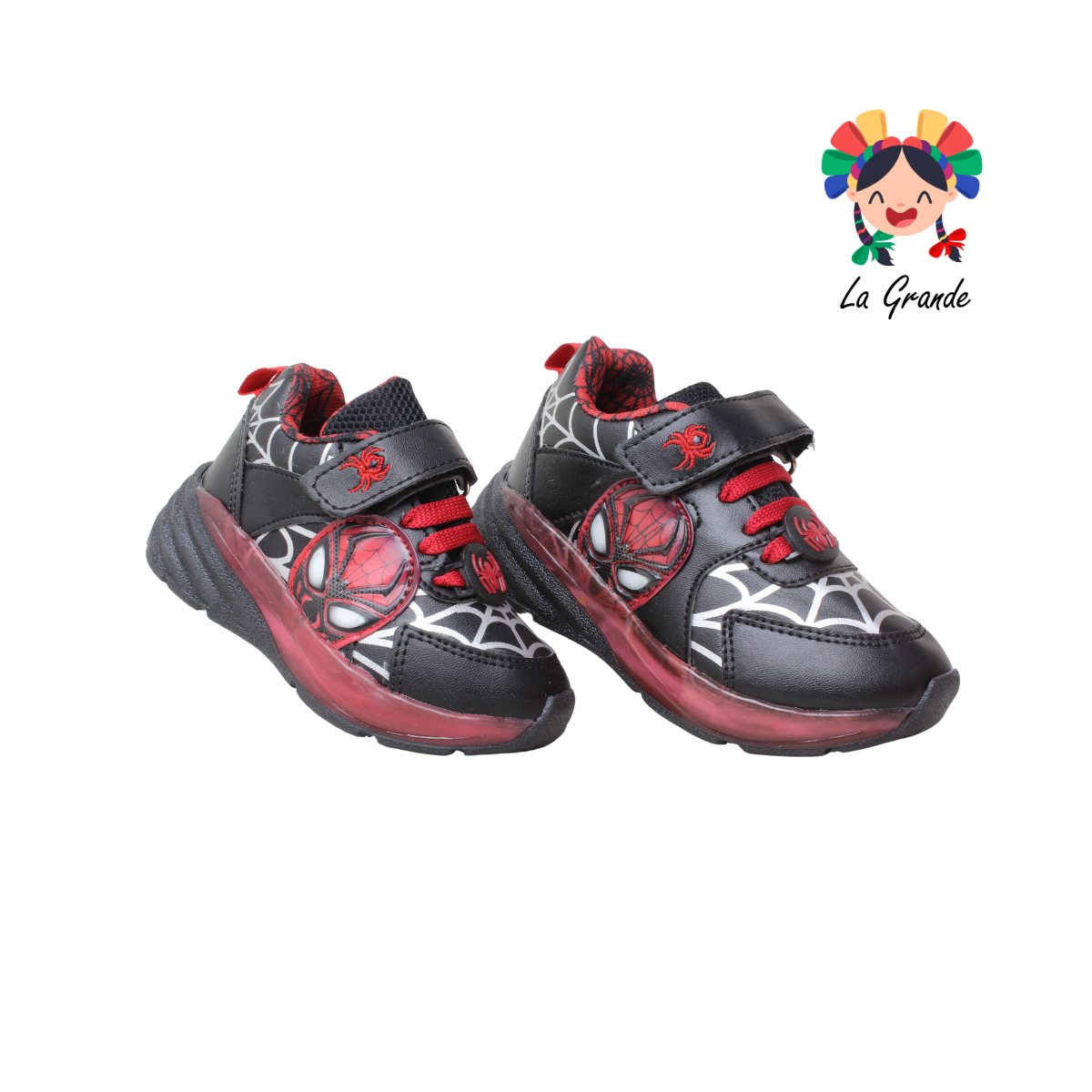 1727 KINGS-LU Negro Rojo Sintético Tenis Casual con Luz Led para Niño