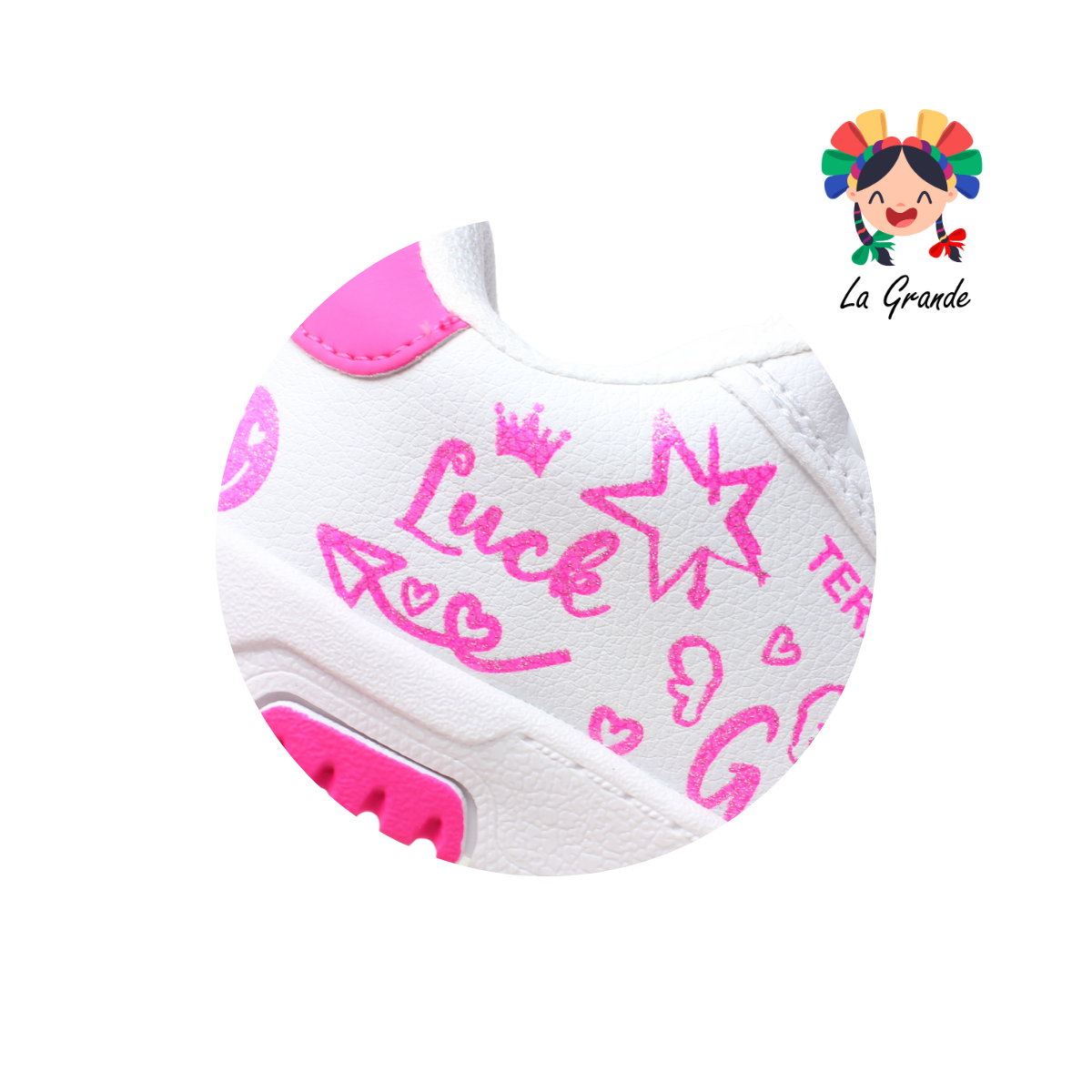 2130 BEBOS Blanco Fucsia Tenis Casual para Niña