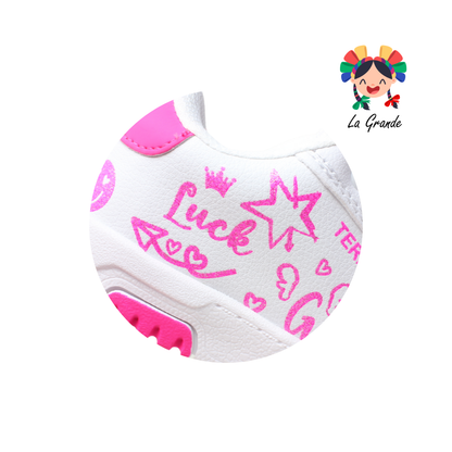 2130 BEBOS Blanco Fucsia Tenis Casual para Niña