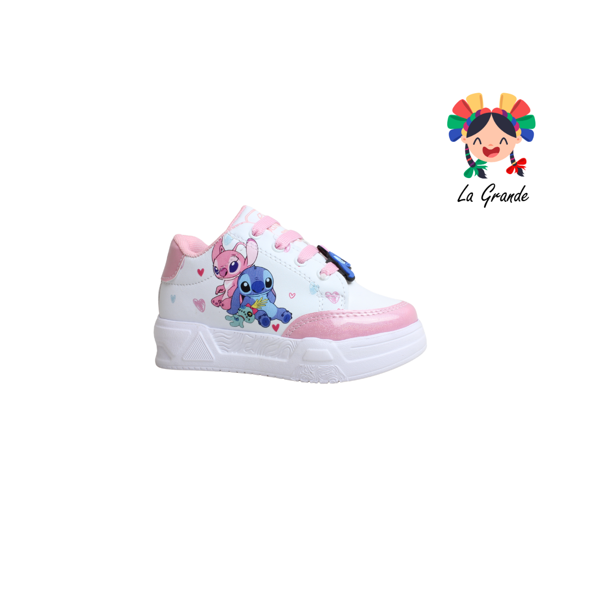 T3-03 DANIELS Blanco Rosa Lumino Tenis Casual para Niña