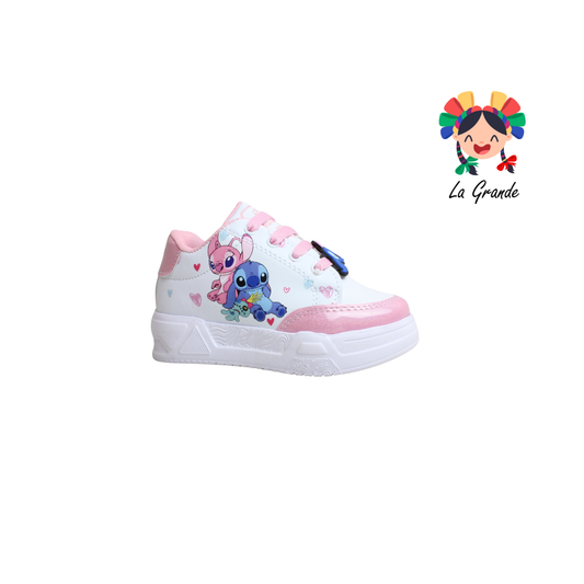 T3-03 DANIELS Blanco Rosa Lumino Tenis Casual para Niña