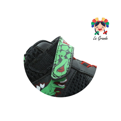 3371 ROKINO Negro Verde  Sint Tenis Casual con Luces de Dinosaurio con Velcro para Niño
