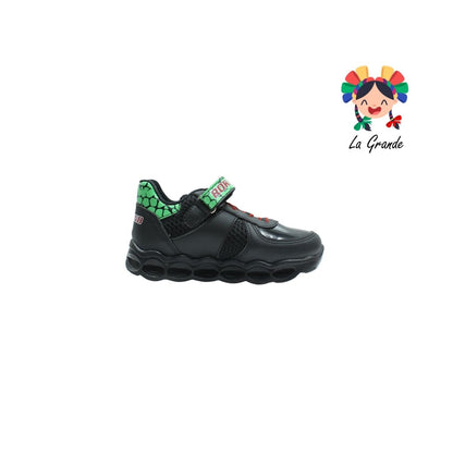 3371 ROKINO Negro Verde  Sint Tenis Casual con Luces de Dinosaurio con Velcro para Niño