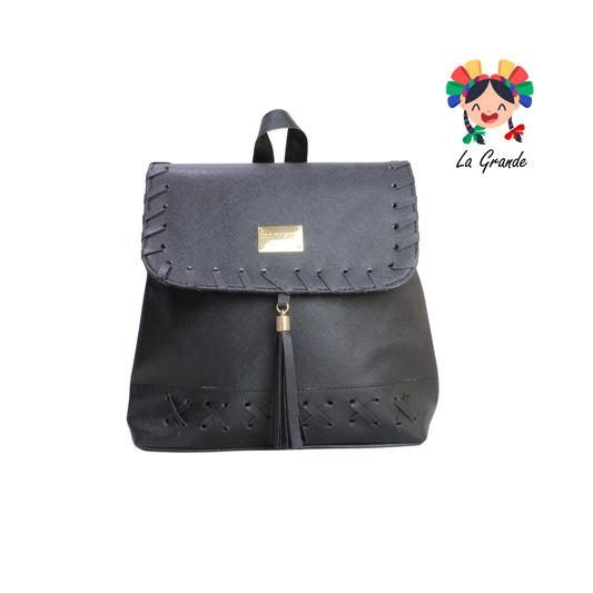 017 Mochila Entretejida Negro Casual para Dama