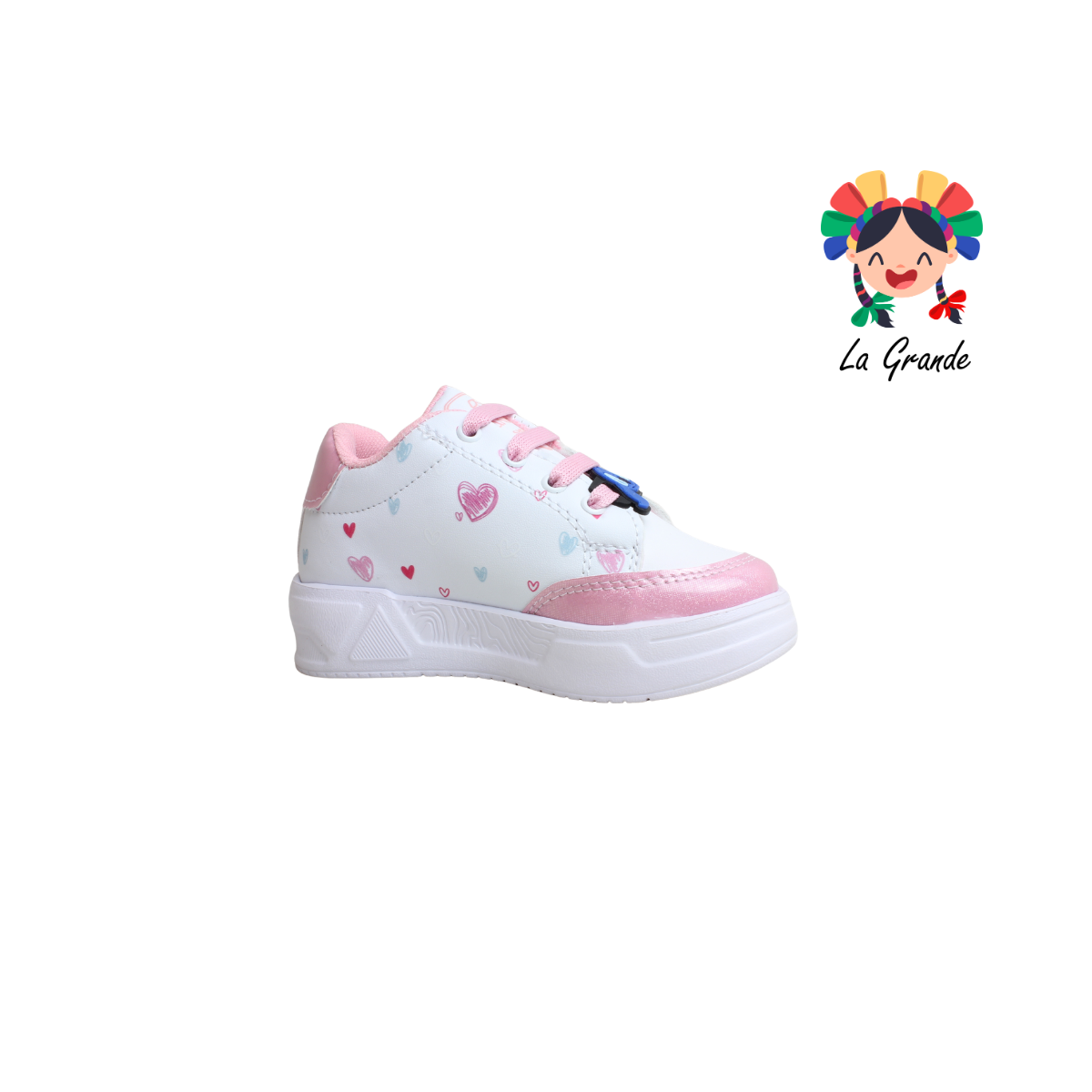 T3-03 DANIELS Blanco Rosa Lumino Tenis Casual para Niña