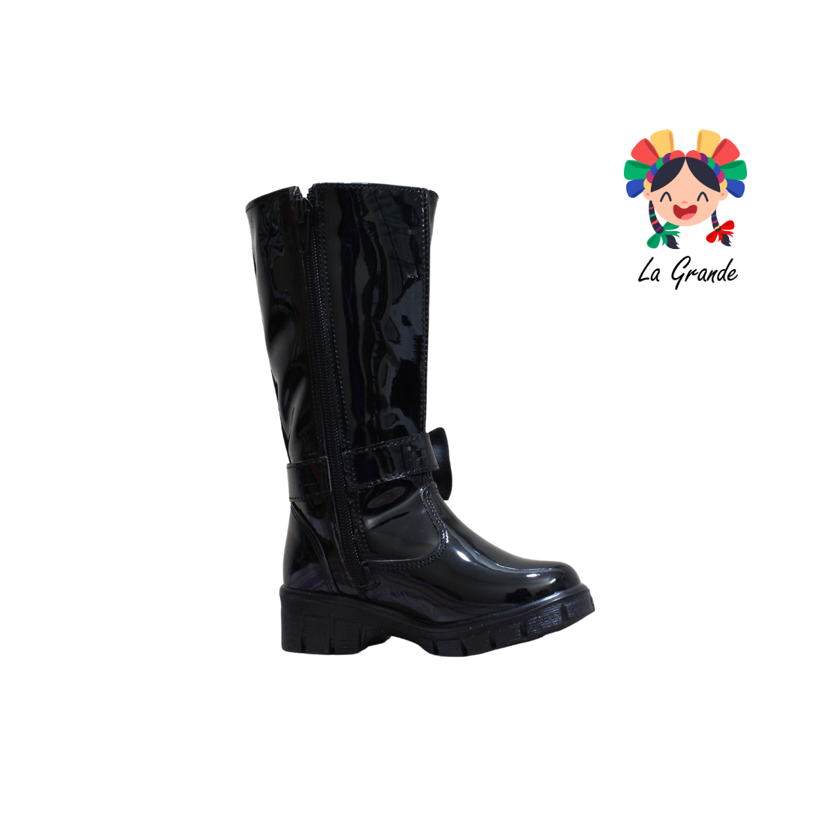 759 Huntri LADY FLORES Negro Bota Alta para Niña