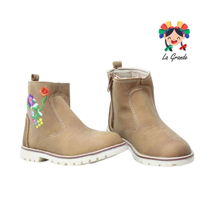 340 MC QUEEN Miel Tan Bordado Bota Casual para Niña