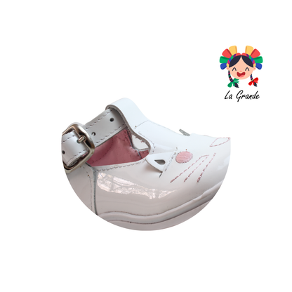 345 WIZZYZ Blanco Gatito Charol Zapato Casual para Bebé