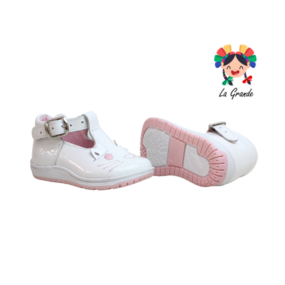 345 WIZZYZ Blanco Gatito Charol Zapato Casual para Bebé